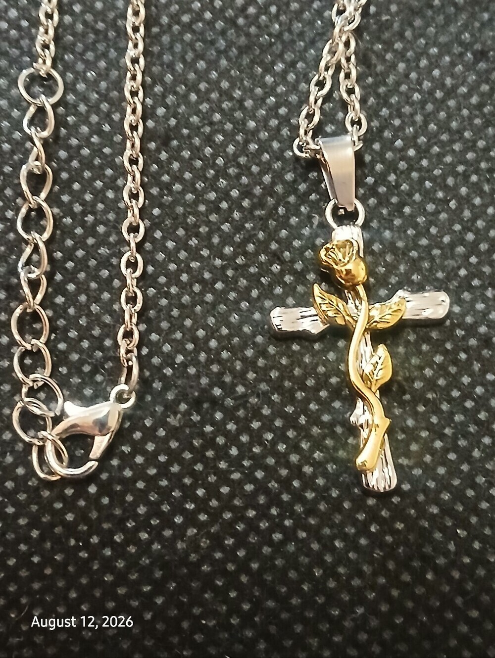 Access Christian Apparel Silver Colored Cross, Gold Colored Rose, 24" Adj. Chain - Picture 4 of 6